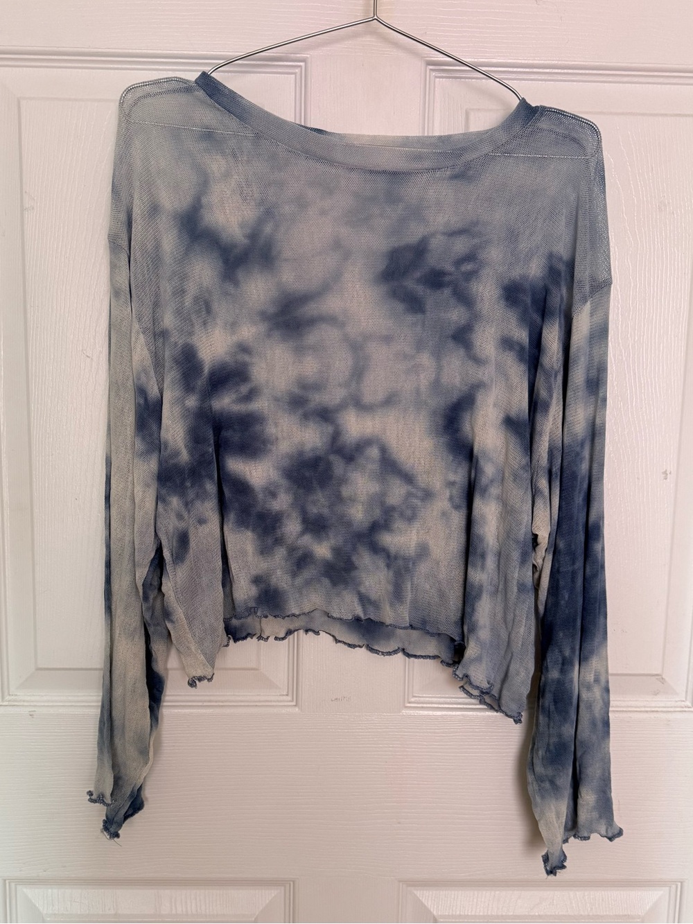 Stylenanda Blue Sheer Tie Dye Mesh Long Sleeve Top Korean Brand One Size
